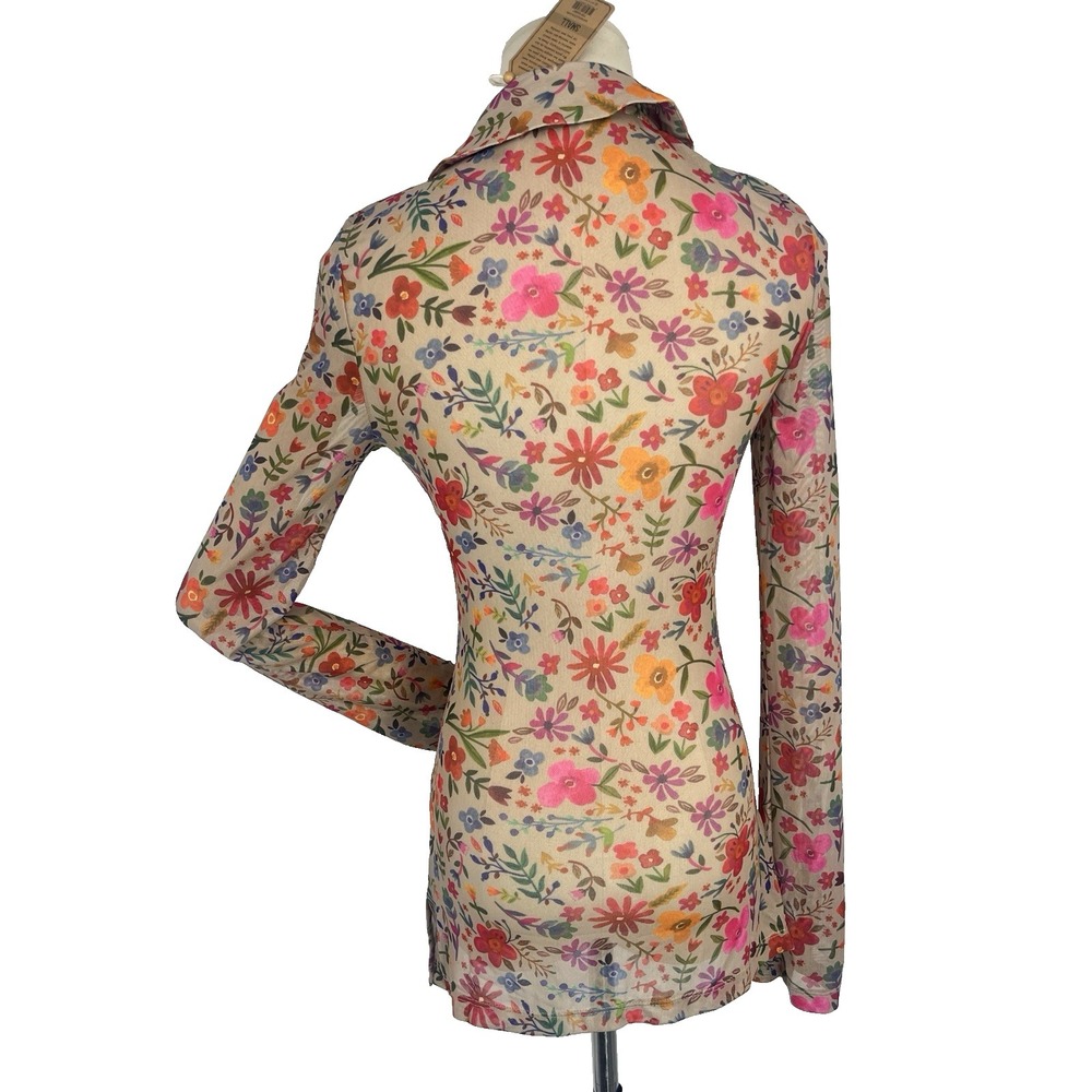 Natural Life Womens Boho Mesh Floral Button Front Top Size Small Long Sleeve New - Picture 3 of 16